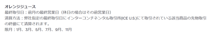 オレンジジュース先物の最新相場動向