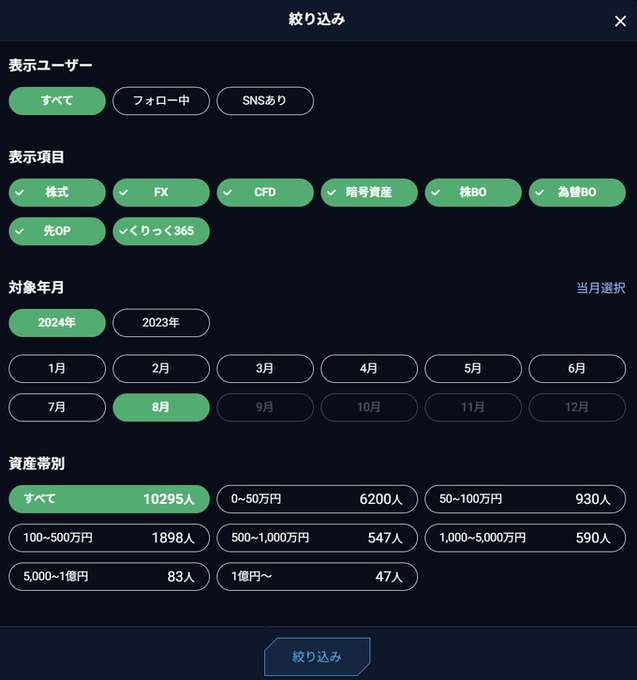 新トレードアイランド：絞り込み