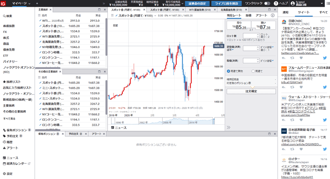 IG証券のCFDデモ取引ツール画面
