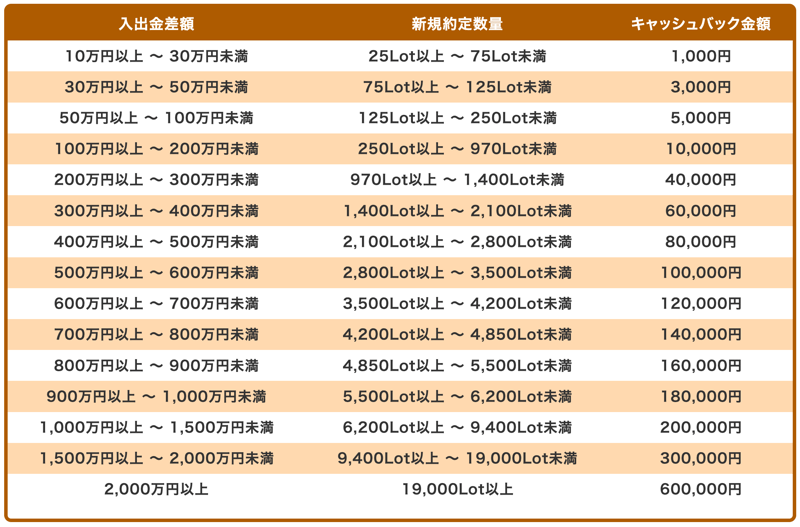 入金額の最大3％（上限60万円）をキャッシュバック！