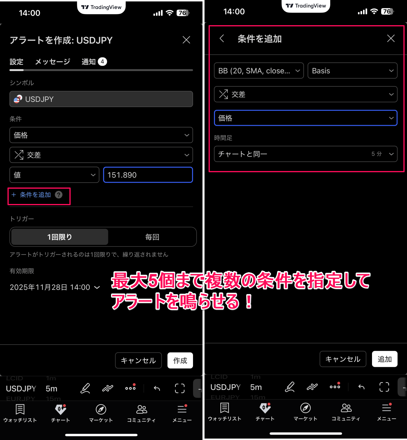 トリガー条件を複数指定できる