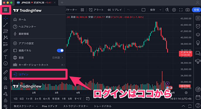 トレーディングビューのログイン方法